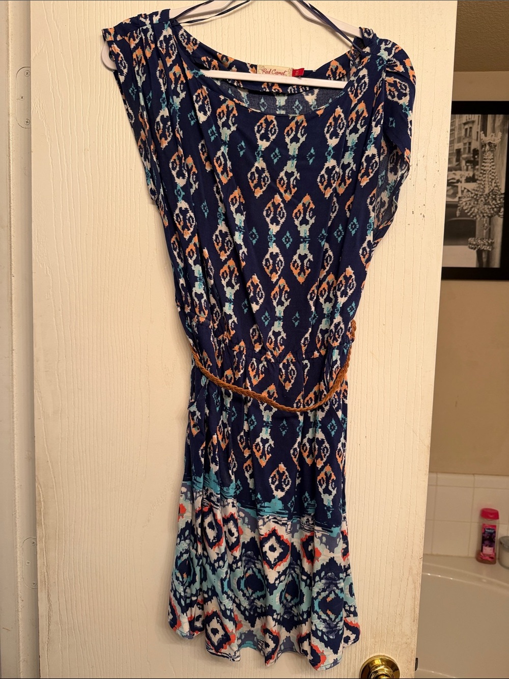 Red Camel Navy Printed Midi Dress with Multicolor Ikat
